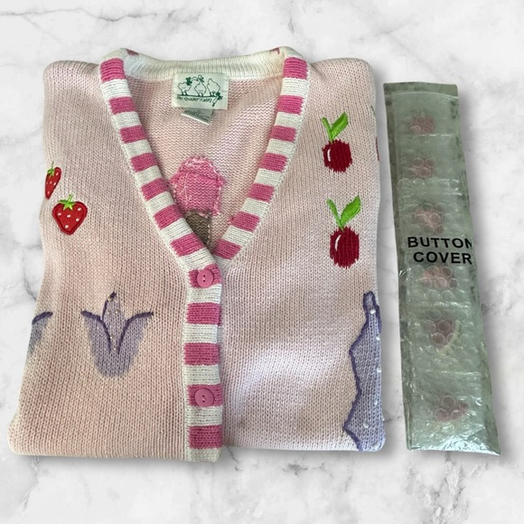 Quacker Factory Pink Summertime Novelty Cardigan Sweater Button Covers Size M - Picture 4 of 16
